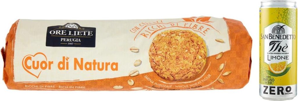 12er-Pack Ore Liete Cuor di Natura Biscotti con Cereali,Kekse mit Getreide,mit Vollkornmehl und ohne Zuckerzusatz,250g + 1er-Pack San Benedetto Ei...