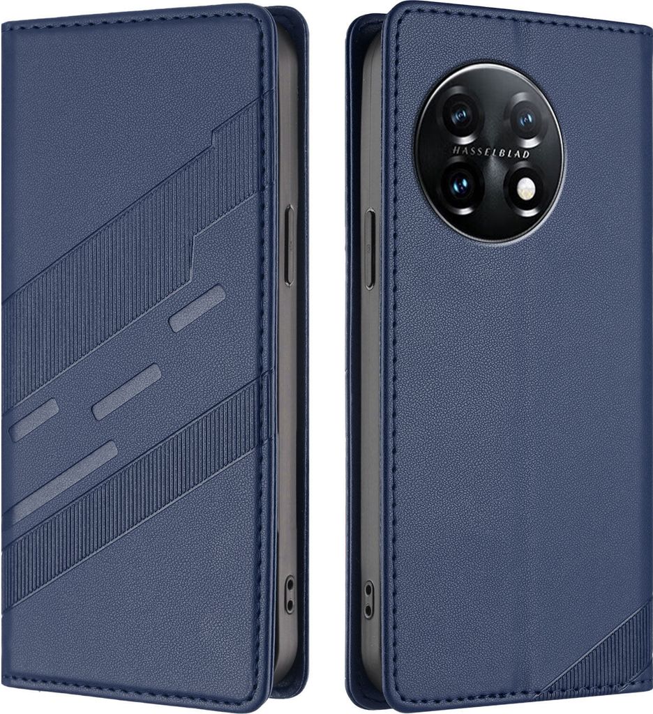 Hülle für OnePlus 11, Kunstleder Brieftaschen Handyhülle mit Kartenfach und Standfunktion Blau