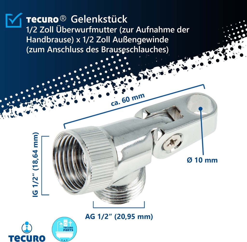 tecuro Gelenkstück - Aufnahme für Brausestangen und Produktbild 3