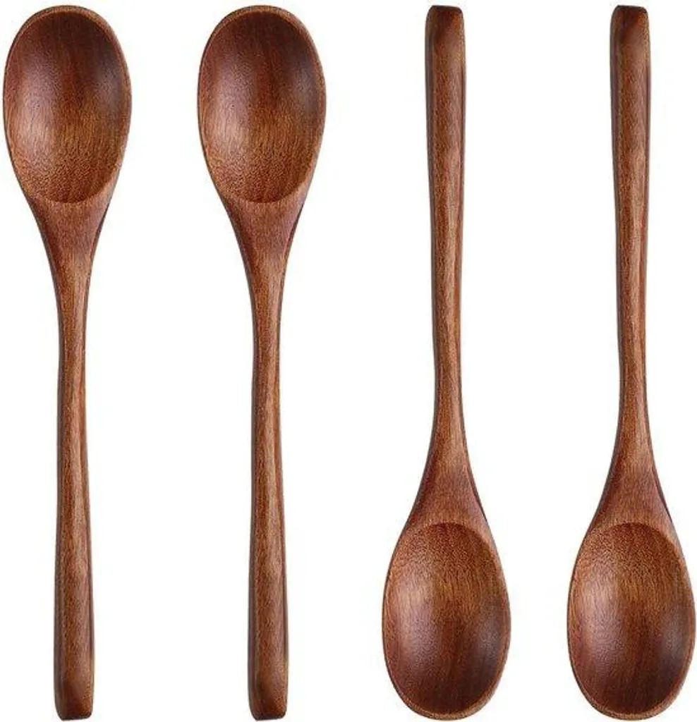 Lot de 4 cuillères en bois de 22 cm style asiatique pour ramen et soupe
