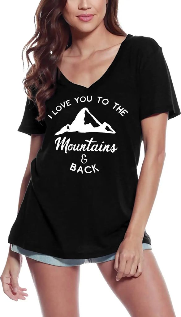 Damen Grafik T-Shirt V-Ausschnitt Ich liebe dich bis in die Berge und zurück – I Love You To The Mountains And Back – Öko-Verantwortlich Vintage