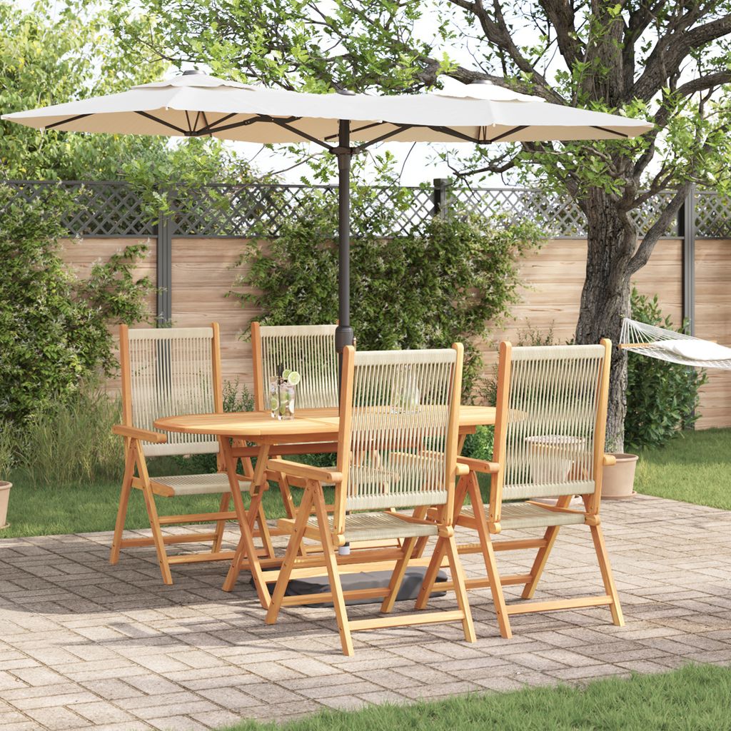 5-tlg. Garten-Essgruppe Beige Massivholz Akazie & Poly Rattan, Gartentische DesignMöbel Neu