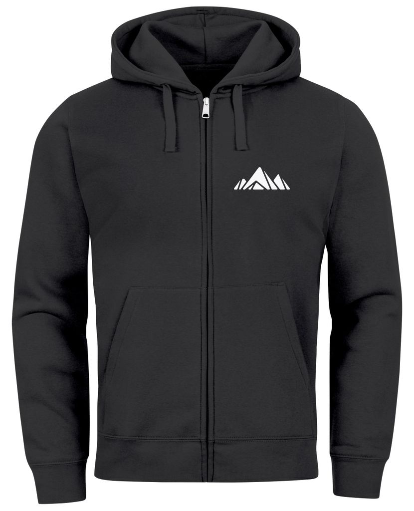 Sweatjacke mit Kapuze Wandern Berge Line-Art Print Aufdruck Motiv Zipjacke Männer Fashion Streetstyle Neverless Polygon 1 schwarz M