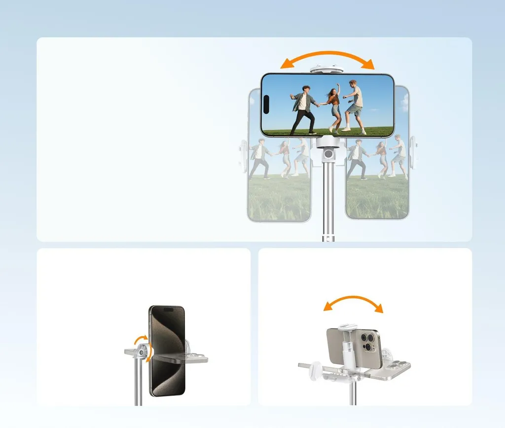 Bâton à selfie 1,8 m avec trépied stable et télécommande Bluetooth noir - 17