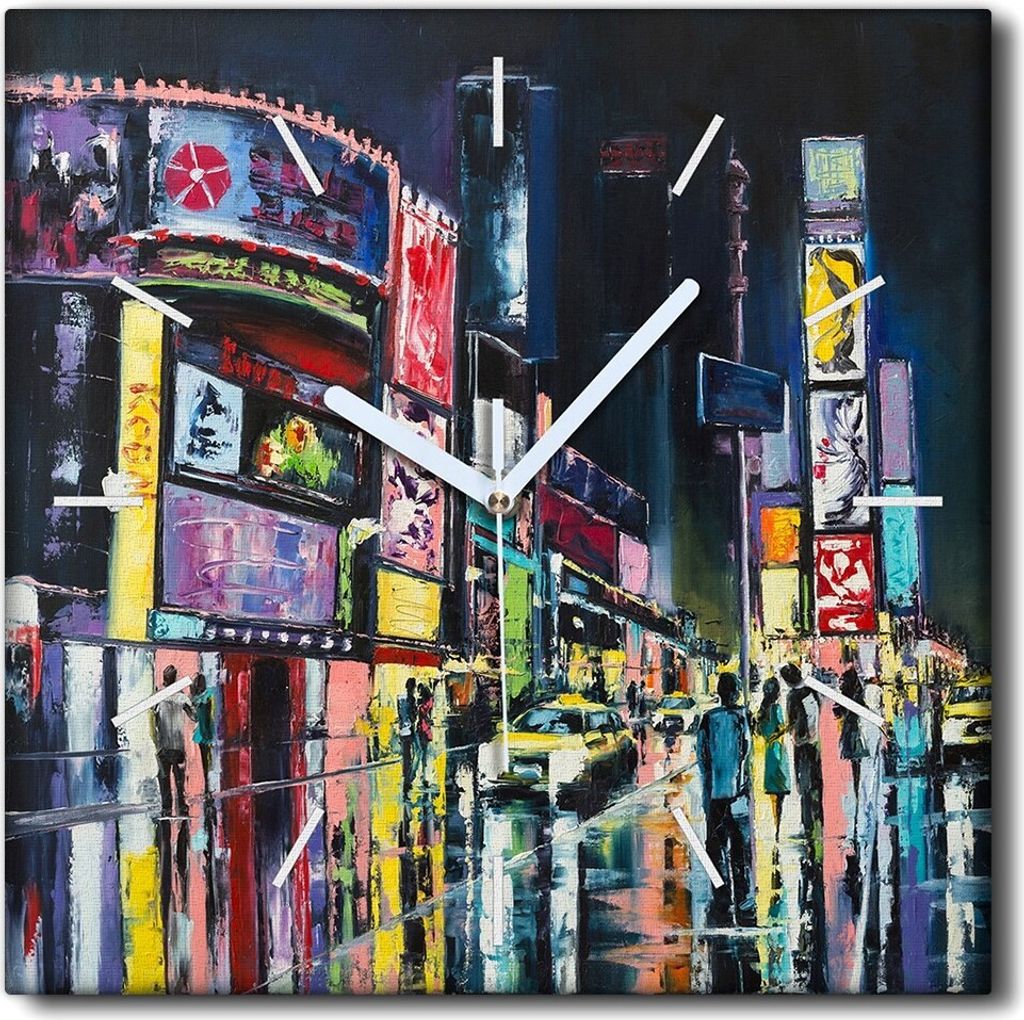 Coloray Uhr auf Leinwand 30x30 cm Wand Uhr Dekoration Wohnzimmer Segeltuch weiße Zeiger -New York Times Square