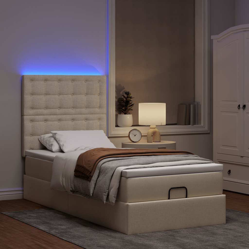 CLORIS Ottoman-Bett mit Matratze & LEDs Creme 80x200 cm Stoff - Klassische Betten 3314132