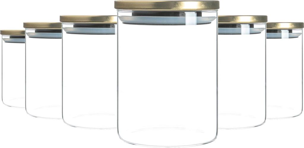 Argon Ta Glas Vorratsgläser mit Metalldeckeln - Moderne Moderne Küche Lebensmittel Speicherbehälter - Silikondichtung - 750ml - Gold - Packung m...