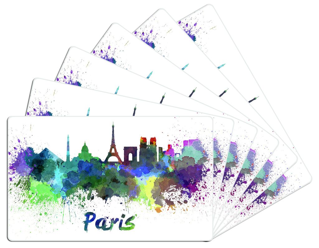 Wallario Frühstücksbrettchen 6er Set aus Glas, je 14 x 23 cm, mit rutschfesten Füßen, Motiv Städte als Aquarell - Skyline von Paris