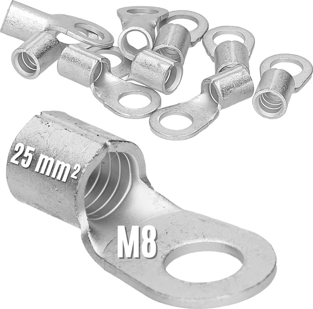 10 Stück Kalitec Q25-8 Quetschkabelschuh 25mm² M8 I Unisoliert I Dornpressung I Für mehr-, fein- und feinstdrähtige Leiter I Kabelschuh 25mm² ...