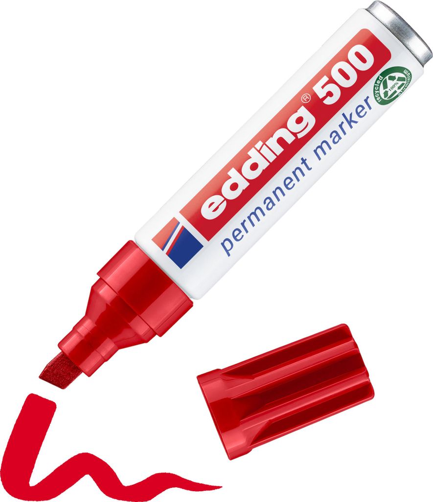 Edding 500, Rot, Meißel, Rot, Weiß, Kunststoff, 2 mm, 7 mm Produktbild 