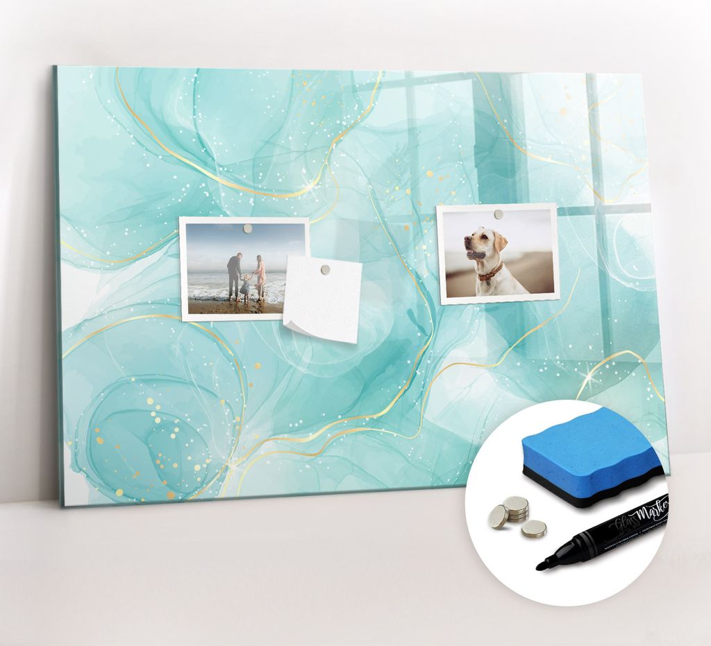Magnetpinnwand Memoboard - Zubehörsatz - Schwarzer Marker + Schwamm + Magnete - 60 x 40 cm - Marmorabstraktion