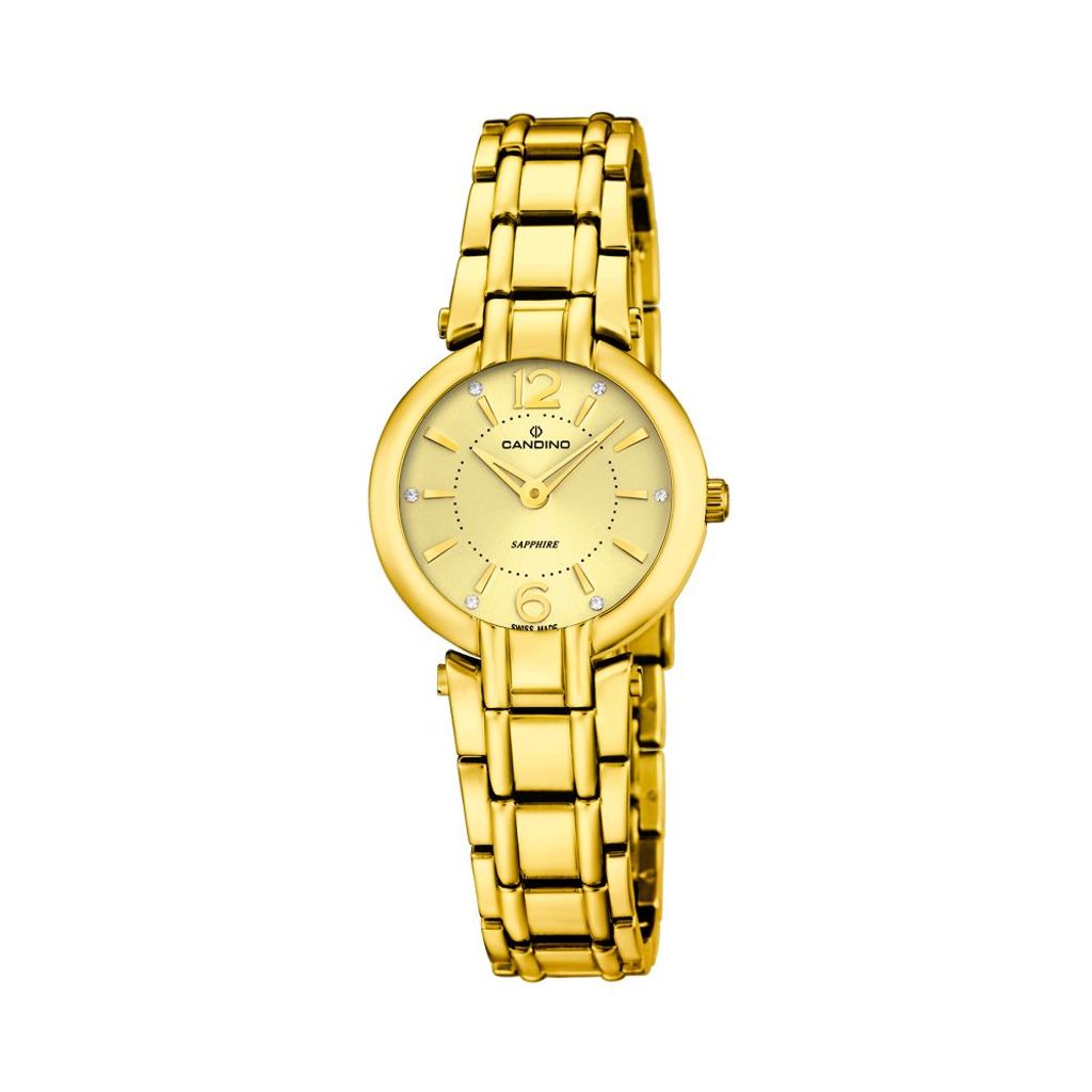 Candino Uhr Damen Armbanduhr goldfarbig schwarz C4575/2 Strass Saphirglas