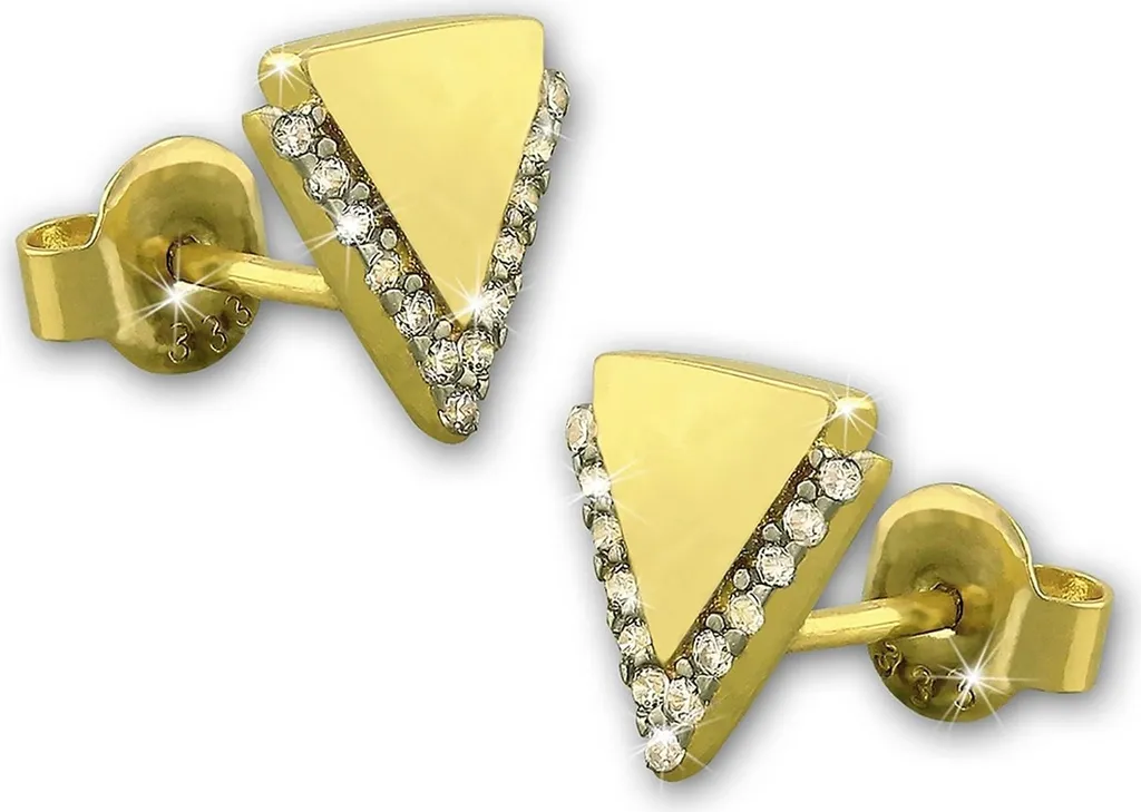 Puces d'oreilles Triangle en Or Jaune et Oxyde de Zirconium GoldDream