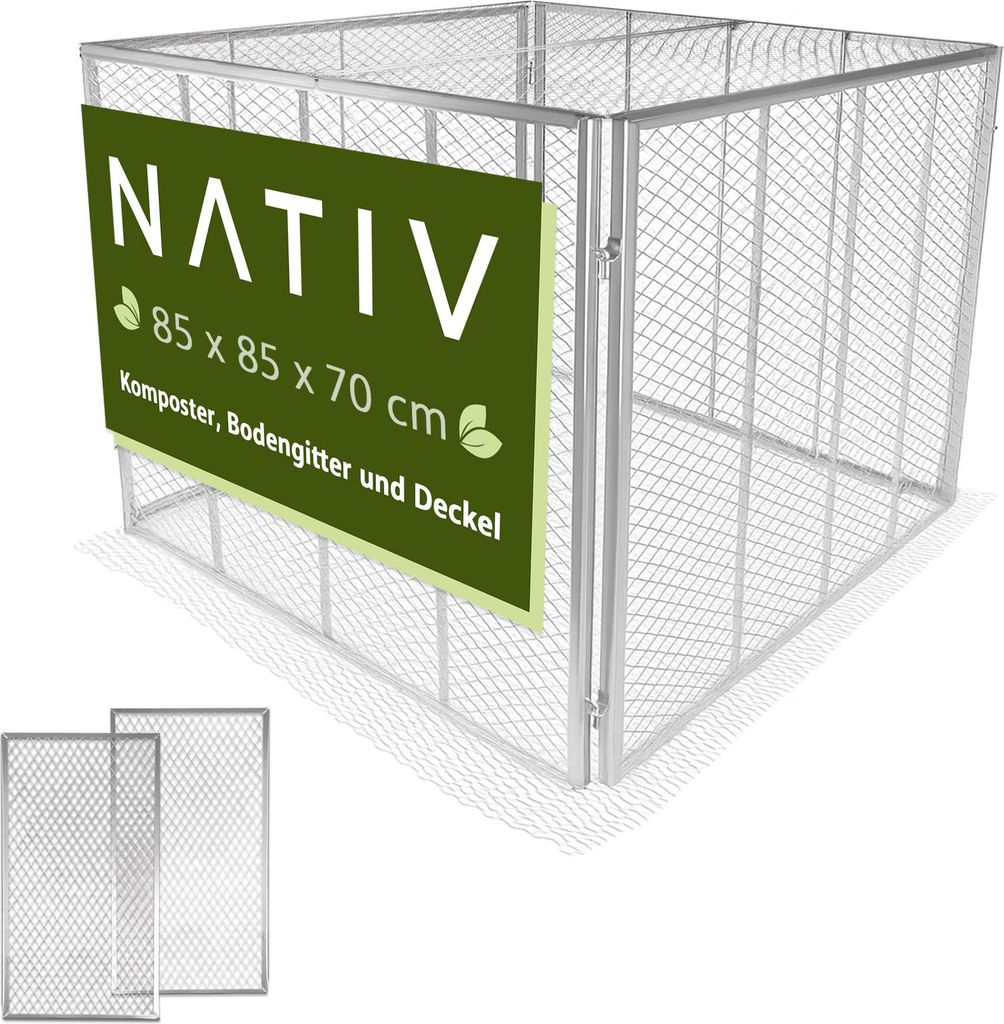 Komposter 80x80x70 cm mit Deckel und Bodengitter, Produktbild 