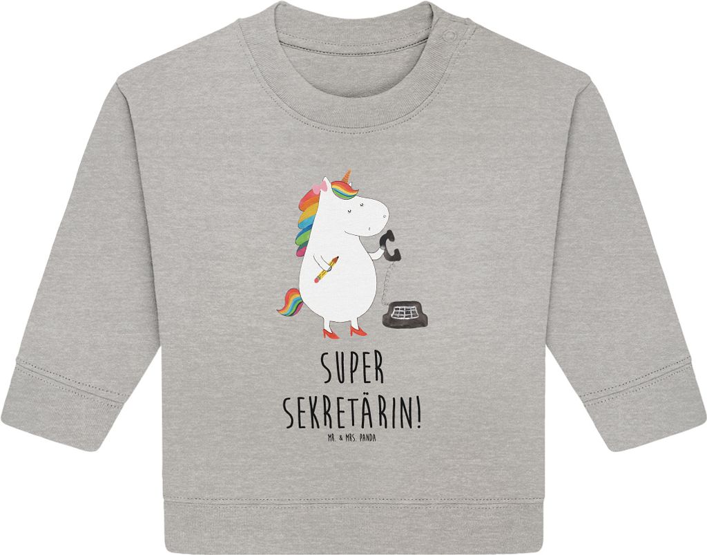 Mr. & Mrs. Panda Organic Baby Pullover Einhorn Sekretärin 12. - 18. Monat - Heather Grey - Geschenk, Unicorn, Bullover, Einhörner, Steuerkanzlei,...