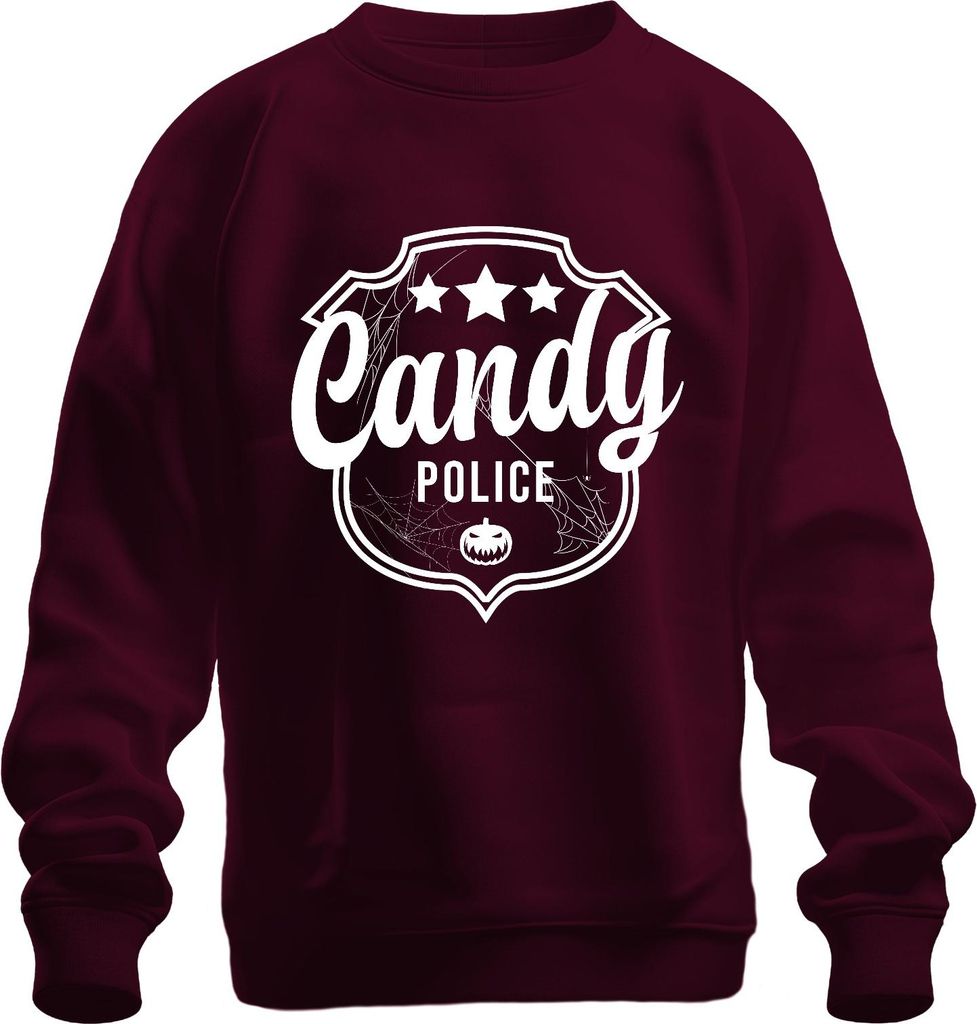 Candy Police Halloween Süßes oder Saures Polizei Abzeichen Kürbis Uni Sweatshirt Pullover, Burgundy, XL