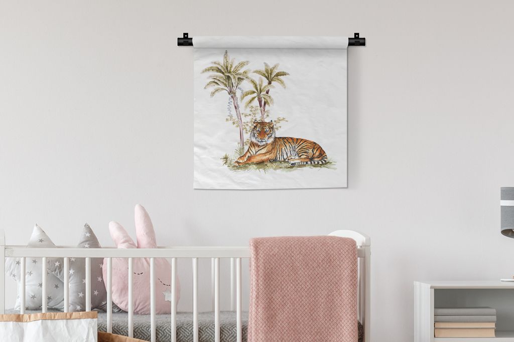 MuchoWow Wandteppich Wandbehang Tiger - Baum - Augen 60x60 cm Tapisserie Dekoration Wandtuch - Dekorationen - Wand Decke