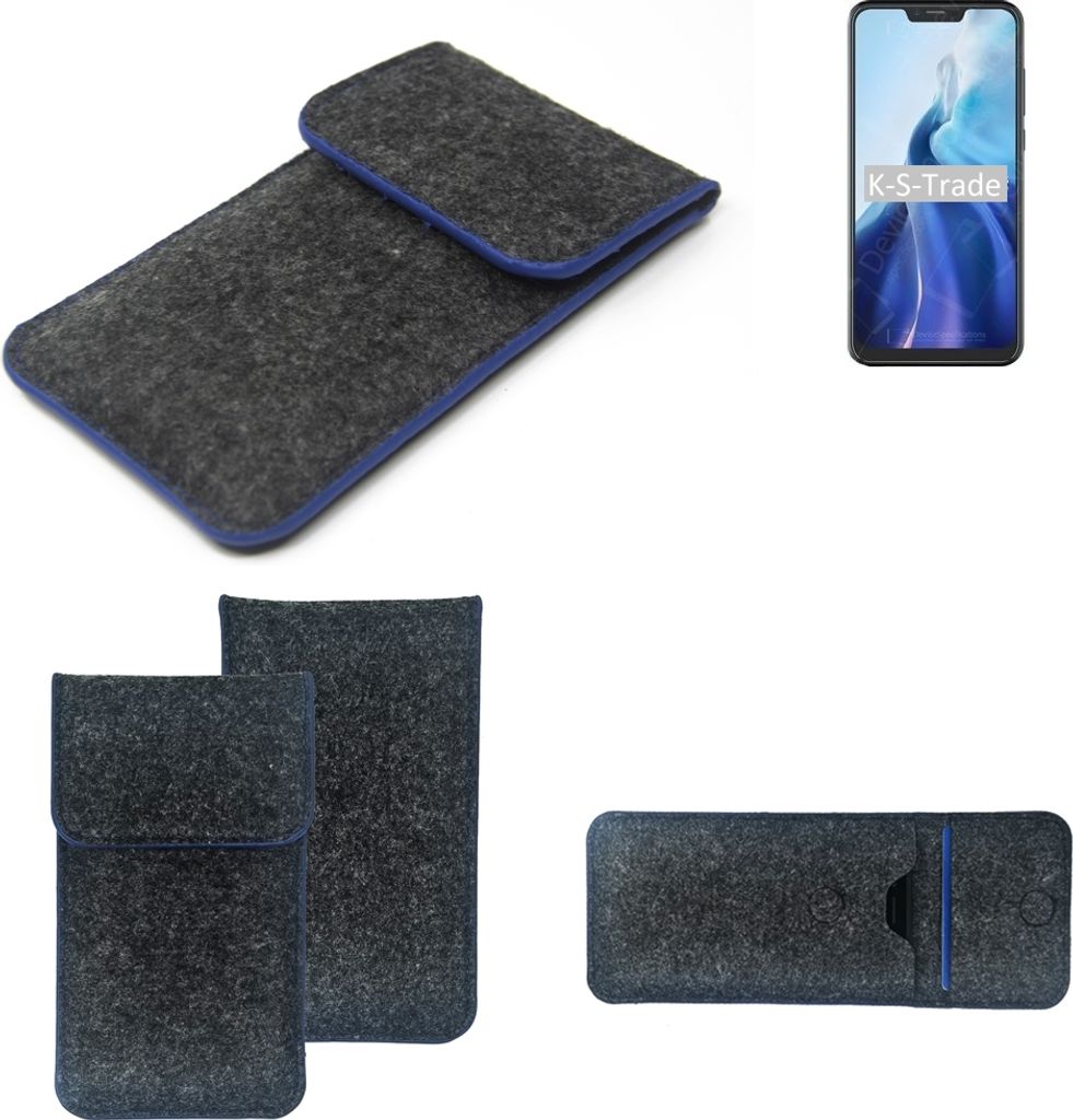 K-S-Trade Handy-Hülle Schutz-Hülle kompatibel mit Cubot C20 Filztasche Pouch Tasche Case Sleeve Filzhülle dunkelgrau, blauer Rand