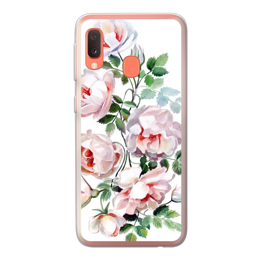 MuchoWow Handyhülle Schutzhülle Hülle für Samsung Galaxy A20e Aquarell - Rosen - Blumen Silikon Softcase Handy Hülle - Abdeckung