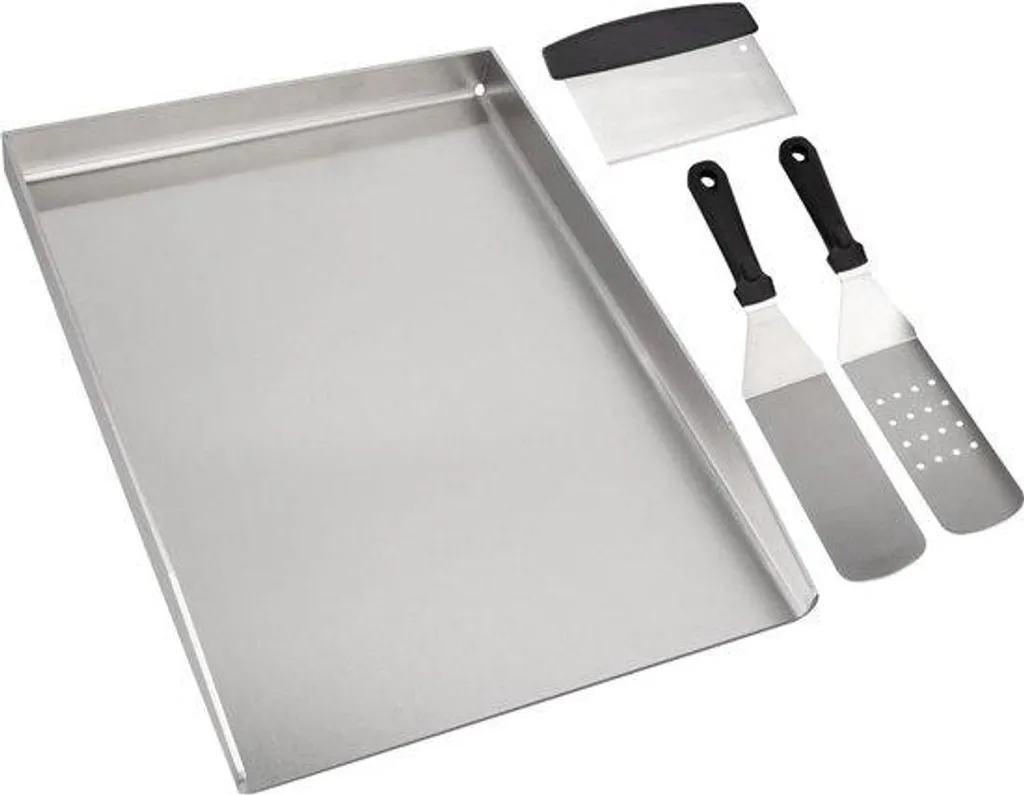 Plaque plancha universelle inox 30x40cm avec kit racloir et spatule métal