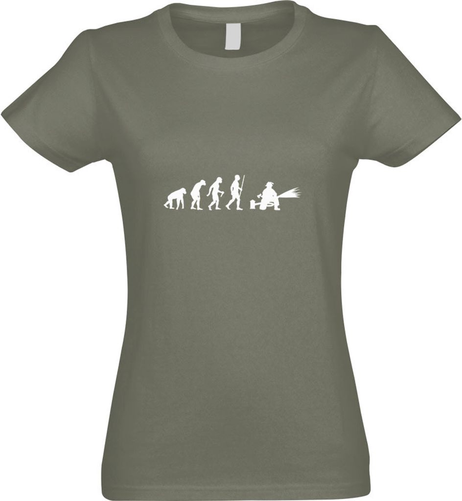 Kiwistar - T-Shirt tailliert - Damen - Olive - Feuerwehrmann Evolution - mit Motiv Bedruckt - Funshirt Design - Sport - Freizeit - Damen - S