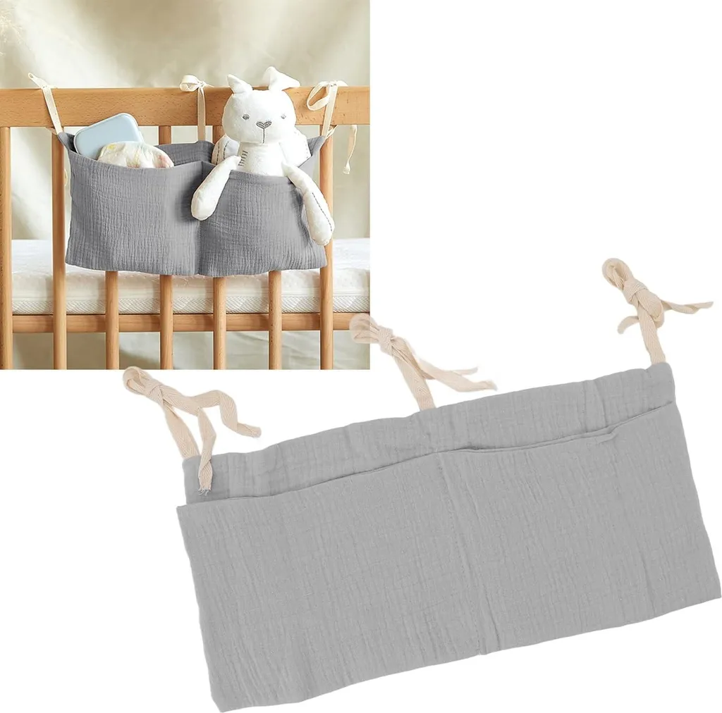 Sac de lit bébé à sangles réglables et double poche de rangement gris - 3