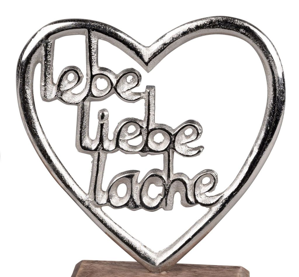 Deko Herz Alu Mango Holz 15cm - Lebe Liebe Lache - Tischdeko & Aufsteller