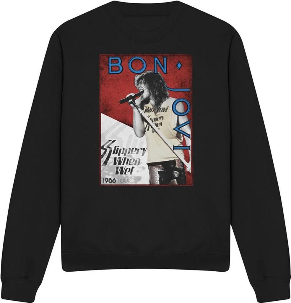 Bon Jovi - "Slippery When Wet Tour 1986" Sweatshirt für Herren/Damen Uni TV20639 (XXL) (Schwarz)