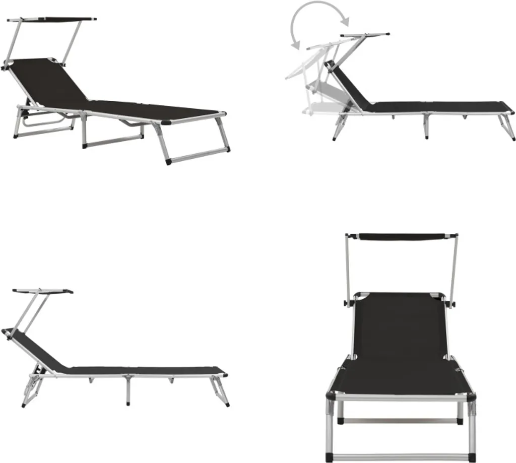 vidaXL Chaise longue pliante en aluminium et textylène noir - 180cm