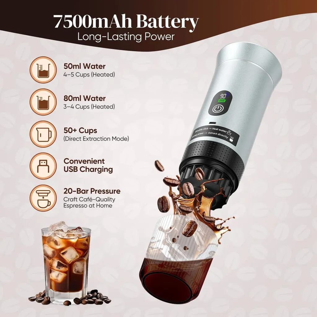 Machine à expresso électrique portable compatible capsules et moulu - 3