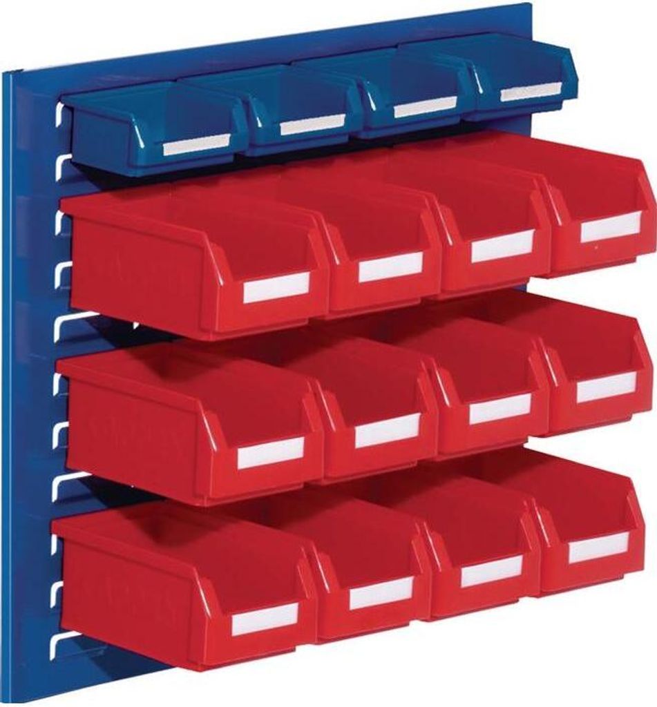 RasterPlan Sichtlagerkastenset H450xB500xT250mm STA/PE blau+rot 12xGr.7 rot/4xGr.8blau - 4225.51.0521