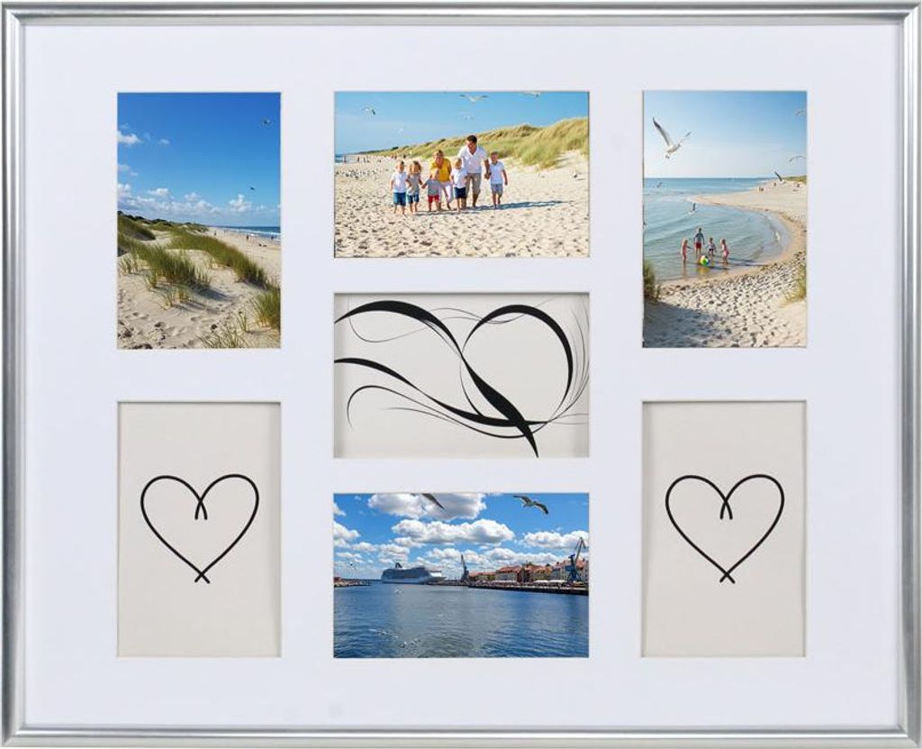 Galerie Bilderrahmen Kunststoff mit Passepartout & Klarglas Collagerahmen New Life Style - Farbe: Silber | Format: 7x 10x15