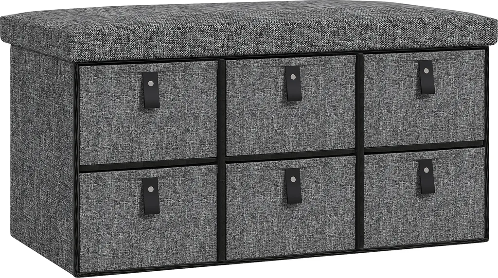 Coffre à chaussures 6 compartiments et assise rembourrée aspect lin