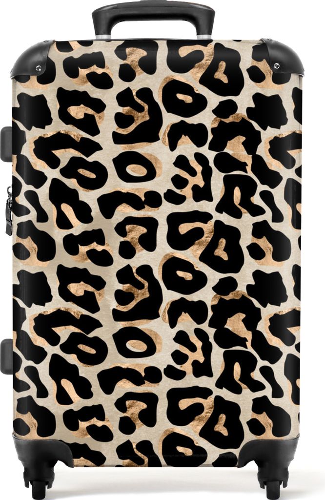 NoBoringSuitcases.com Hartschalen Koffer Mittelgroß 67x43x25 cm, 72L, Drucke für Frauen: Beige, schwarz - Pantherdruck, Reisekoffer mit 4 Rollen