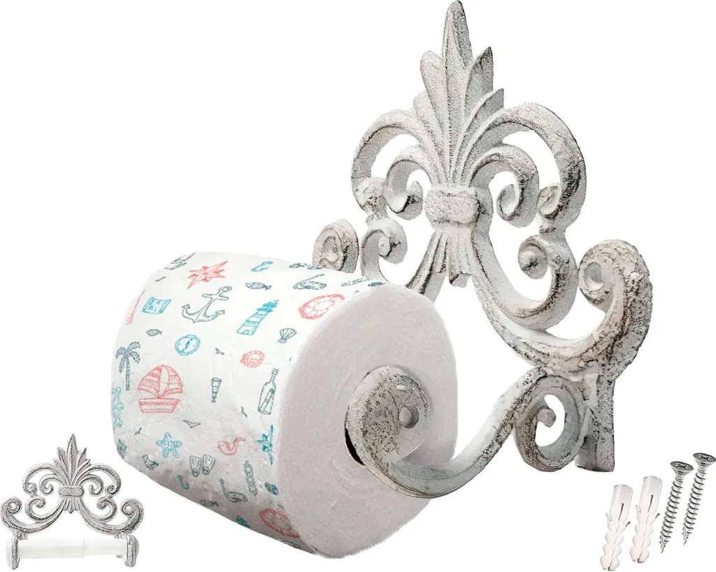 Porte Papier Toilette Fonte Anti-Corrosion Fixation Solide Fleur De Lis