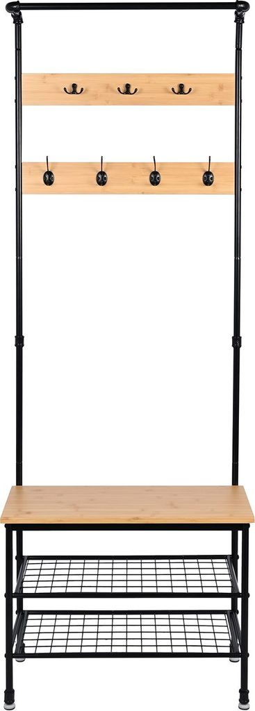 BEGRYF Kleiderständer Garderobe mit Bank Holz Metall 183x66 cm Flurmöbel Schuhregal Sitzbank