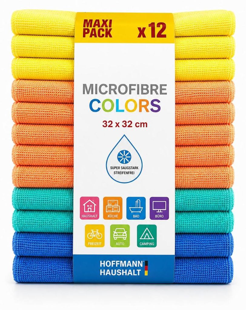 Microfasertücher 12 Stück 32 x 32 cm – Super Sauber für Produktbild  KI-generiertes Bild