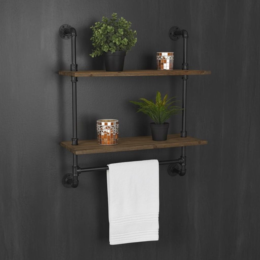 Regal Wandregal Industriestil 2 Ebenen Holz Rohr Produktbild 