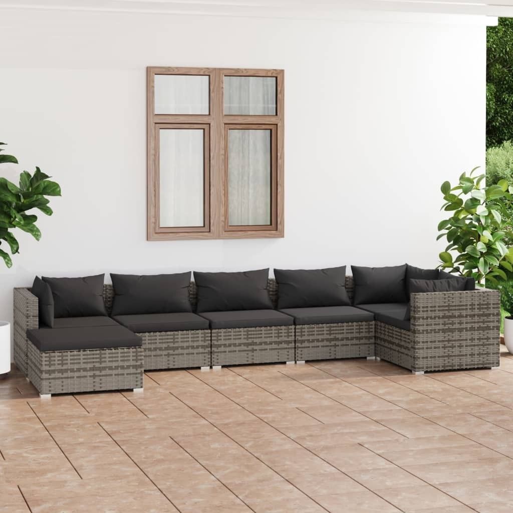 Maison Exclusive - 7-tlg. Garten-Lounge-Set mit Kissen Poly Rattan Grau