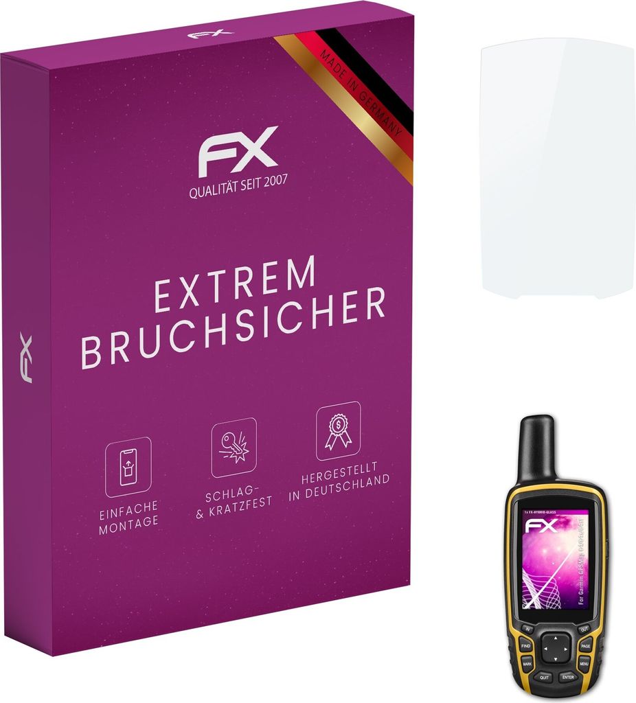 atFoliX FX-Hybrid-Glass Displayfolie kompatibel mit Garmin GPSMap 64/64s/64st Glasfolie