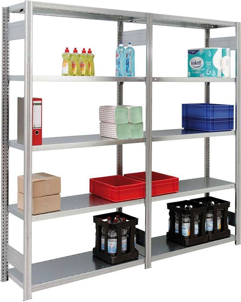 Fachbodenregal FALKE | Light-Duty | Grundregal | HxBxT 300x129x30cm | 7 Ebenen | Fachlast 150kg | Beidseitig nutzbar | Verzinkt