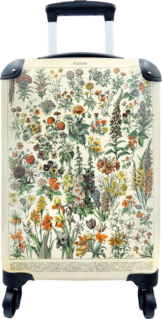 MuchoWow MuchoWow Koffer Handgepäck Trolley Rollkoffer Kleine Reisekoffer mit 4 Rollen - Blumen - Pflanzen - Vintage - Adolphe Millot - Kunst ...