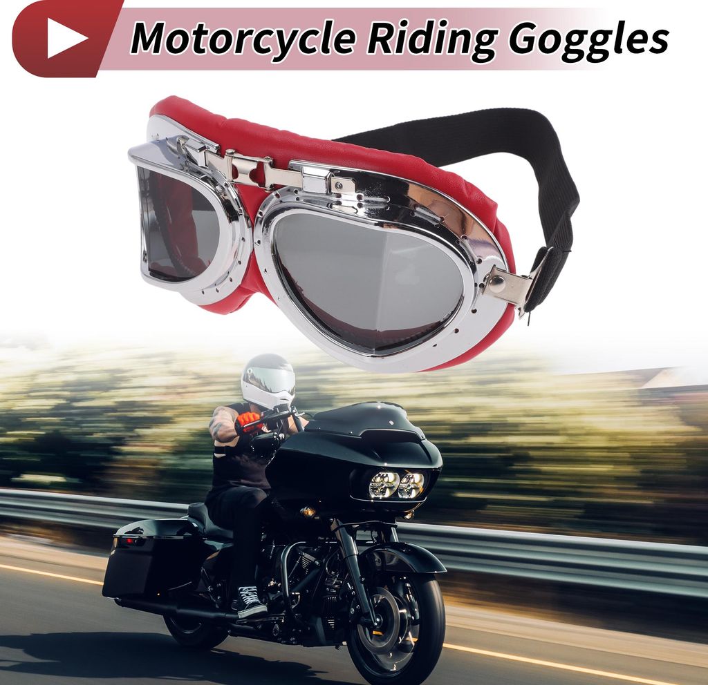 1 Stk Motorradfahrbrille Klappbar PC PolyurethanSchwamm Radfahrsonnenbrille Dunkelgraue Linse Rot Silberton Rahmen