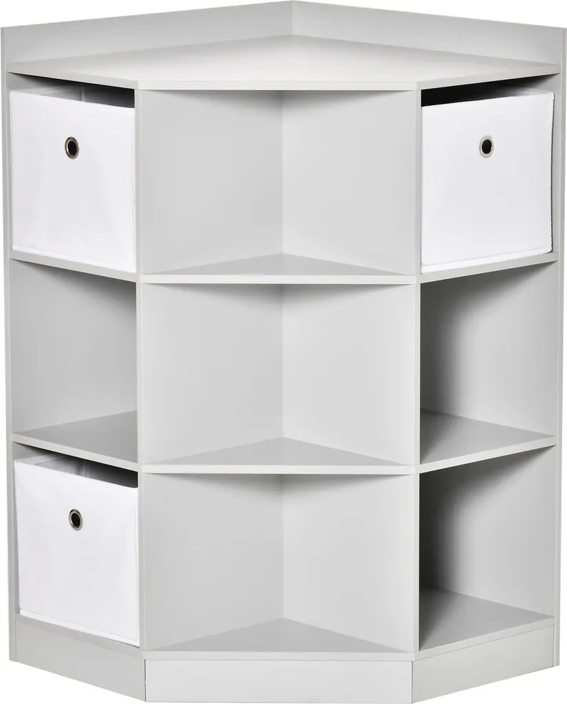Bibliothèque d'Angle Enfant Grise 3 Compartiments en Bois MDF Robuste