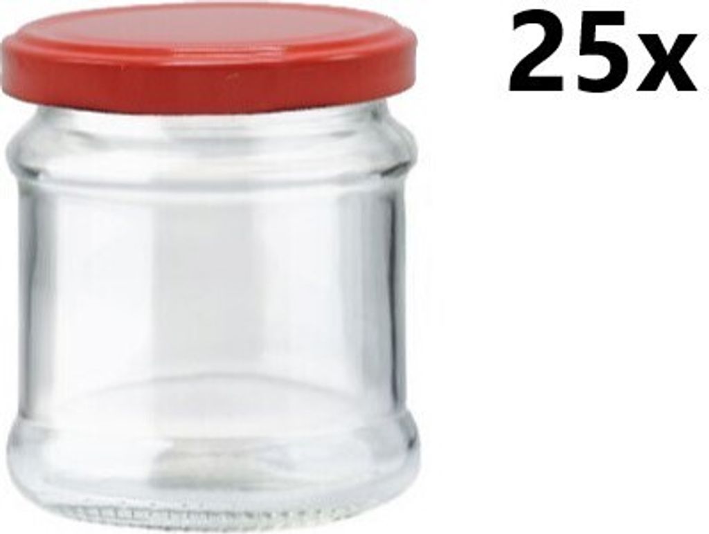 Einmachgläser 210 ml LADA klar/transparent 25 Stück INKLUSIVE ROTEN DECKELn, Anzahl der Teile in der Packung: 25