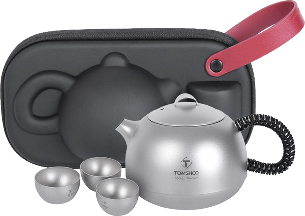 TOMSHOO Titan-Teekanne, 380 ml, leichte Teekanne, Wasserkocher mit Tee-Ei und 3 Teetassen fuer Zuhause und Reisen