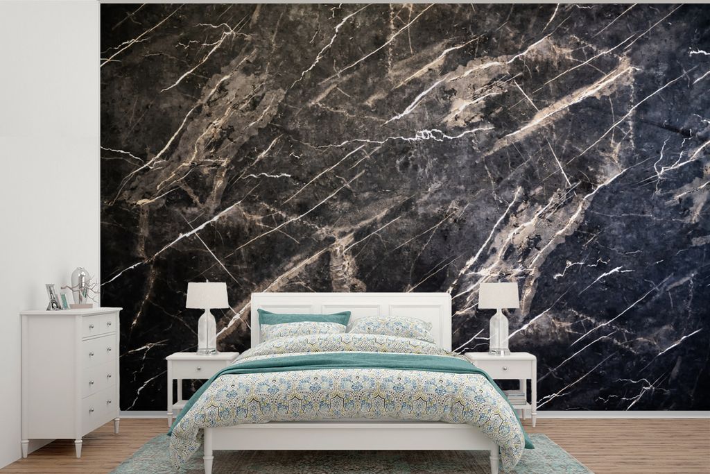 MuchoWow Fototapete für Wohnzimmer oder Schlafzimmer Wandtapete Vinyl Motivtapete Marmor - Schwarz - Weiß - 600x400 cm - Vinyltapeten