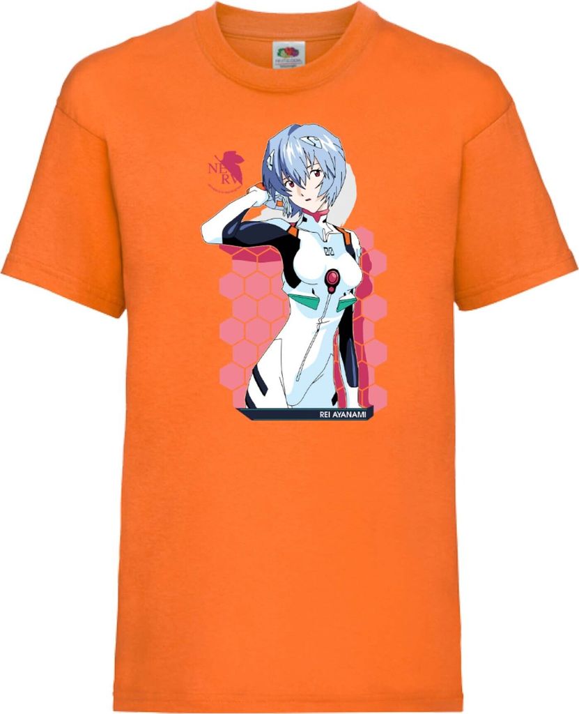 Kinder T-Shirt Neon Anime Genesis Manga Evangelion Rei Ayanami 02 Rei Neon, 3-4 Jahr - 104 / Orange