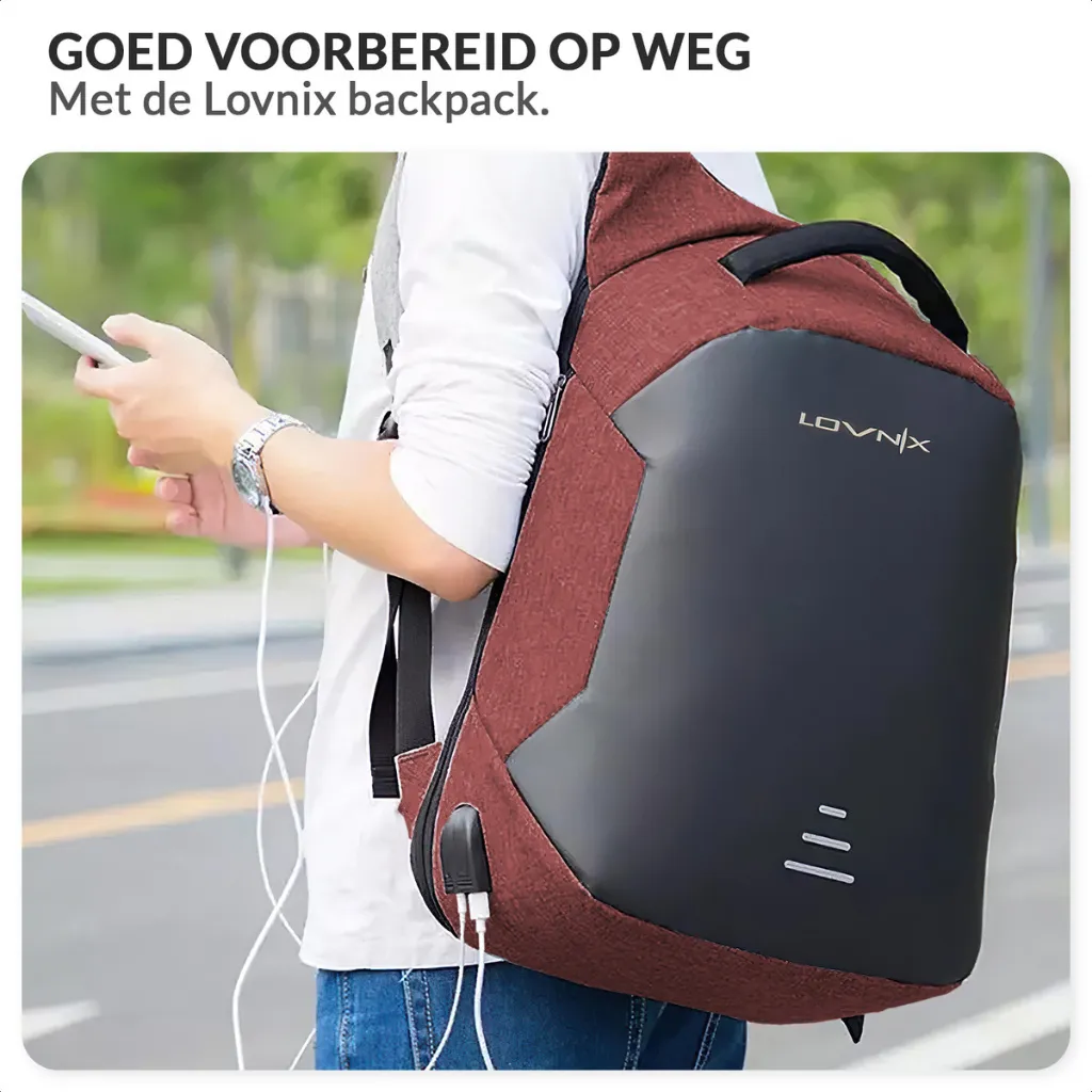 Sac à dos ordinateur 15 pouces rouge Lovnix - Protection antivol USB