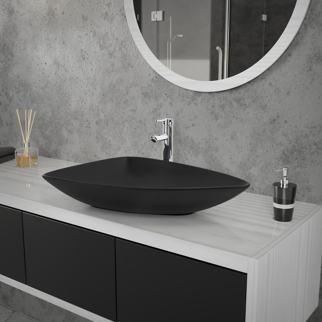LuxeBath Waschbecken Aufsatzwaschbecken Dreieckig, 69x46x13 cm, Schwarz matt, aus Keramik